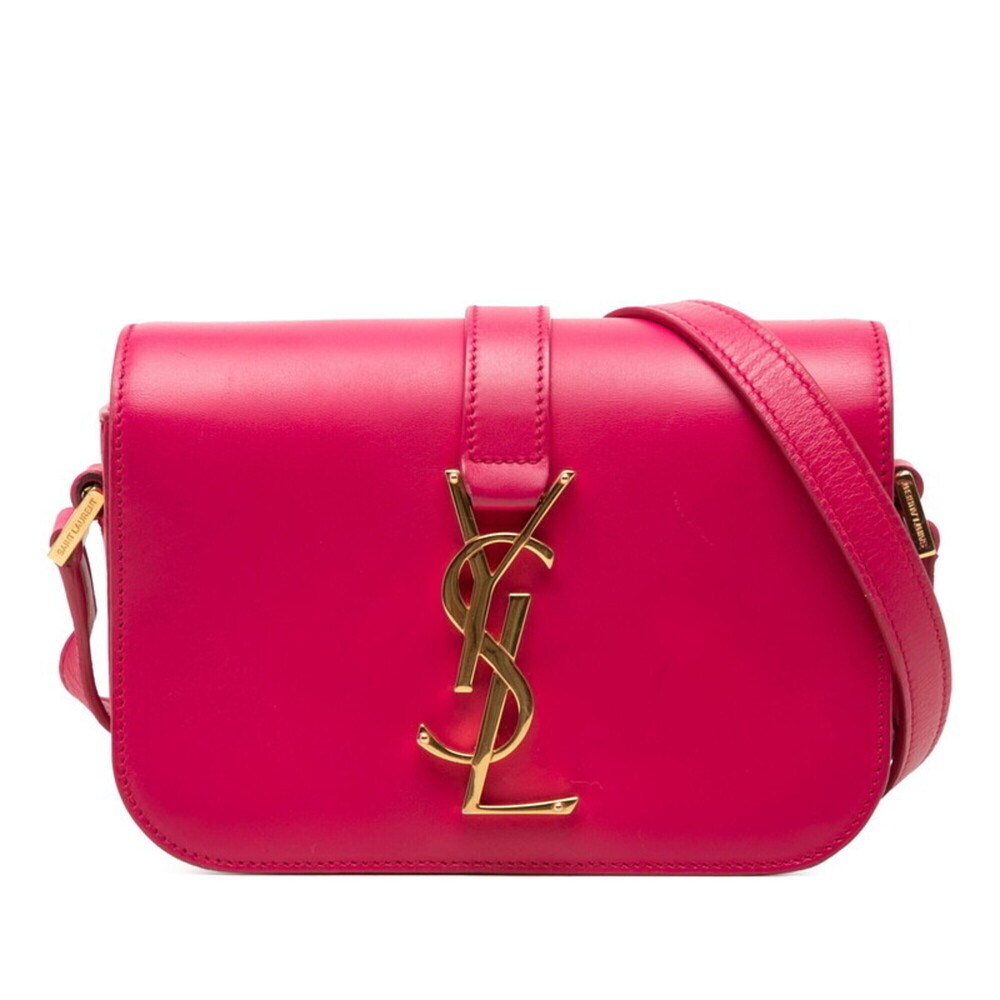 Saint Laurent Cassandra YSL Logo Crossbody Shoulder Bag 367079 Pink Gold Leat...